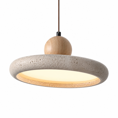 Suspension en Travertin Naturel – LED 28W – Ø30 cm – Vaelor