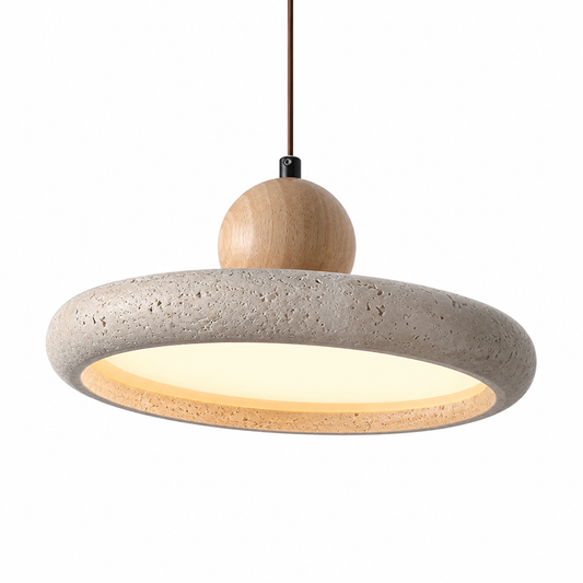 Suspension en Travertin Naturel – LED 28W – Ø30 cm – Vaelor