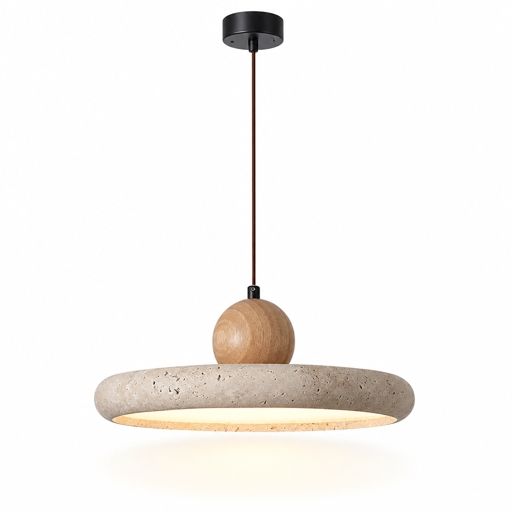 Suspension en Travertin Naturel – LED 28W – Ø30 cm – Vaelor