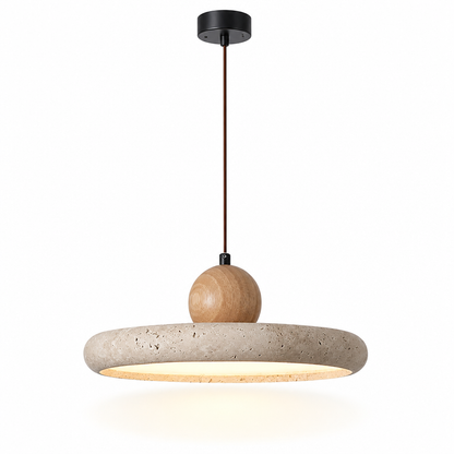 Suspension en Travertin Naturel – LED 28W – Ø30 cm – Vaelor