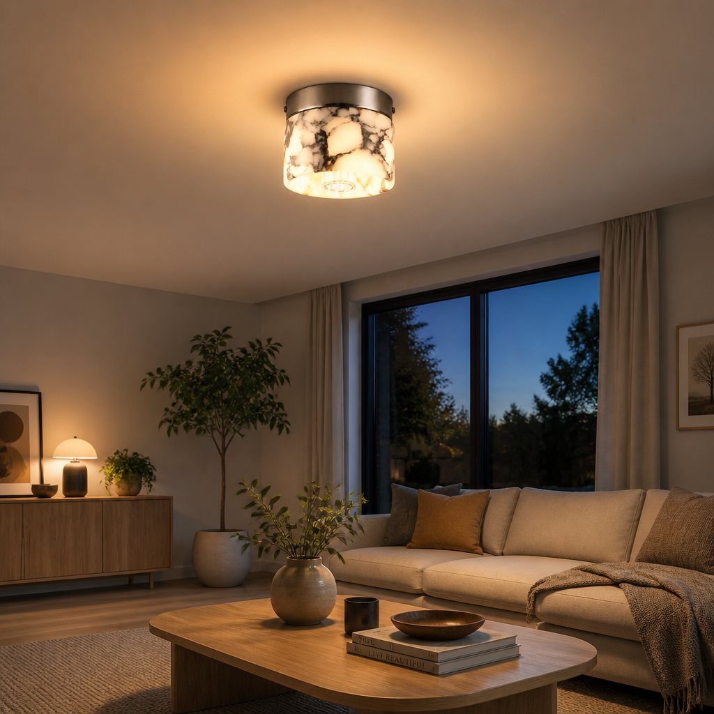 Plafonnier en Marbre Naturel – LED 3W 3000K – Ø12 cm – Vaelor