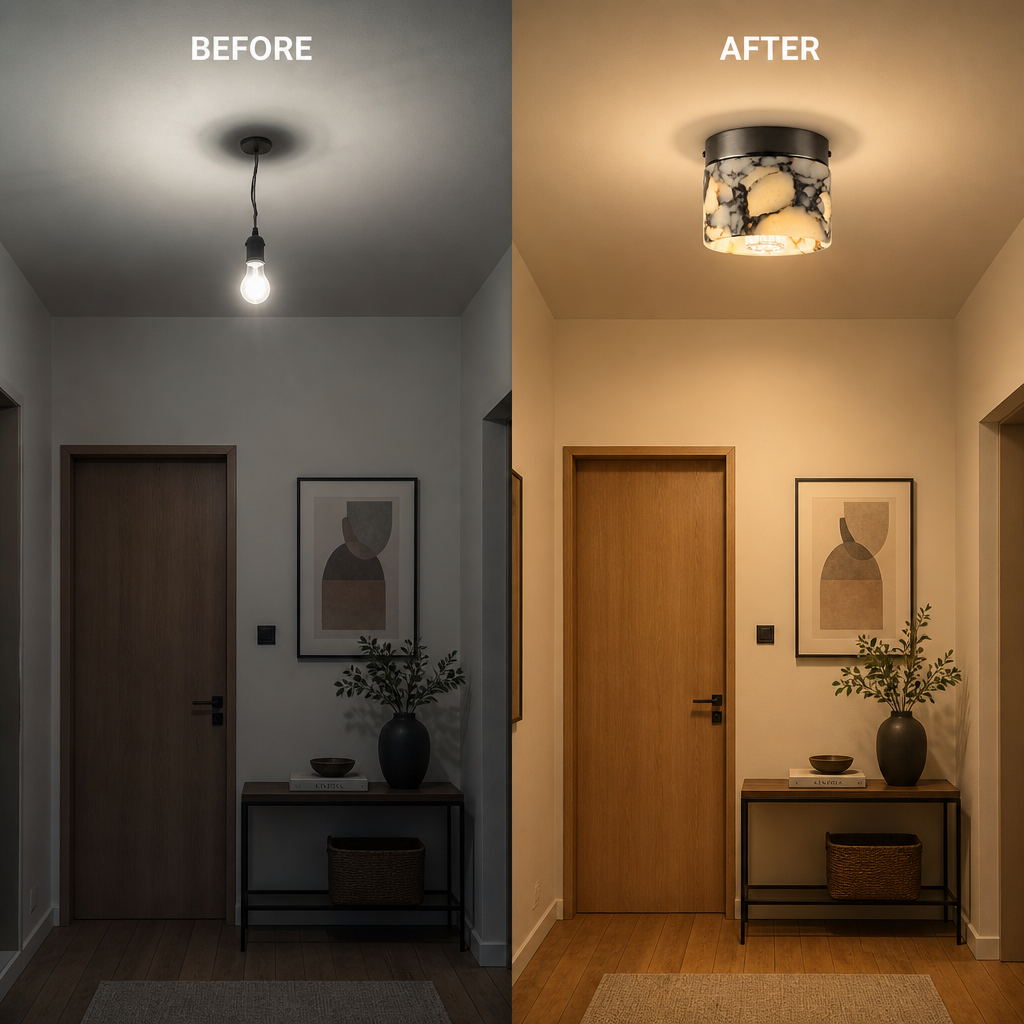 Plafonnier en Marbre Naturel – LED 3W 3000K – Ø12 cm – Vaelor